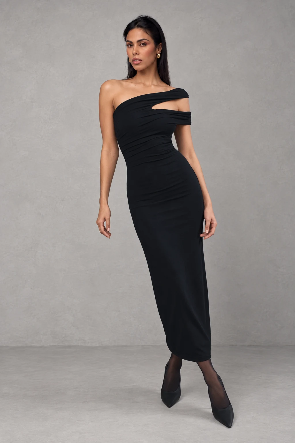 Anastasia One Shoulder Modal Midi Dress · Negro