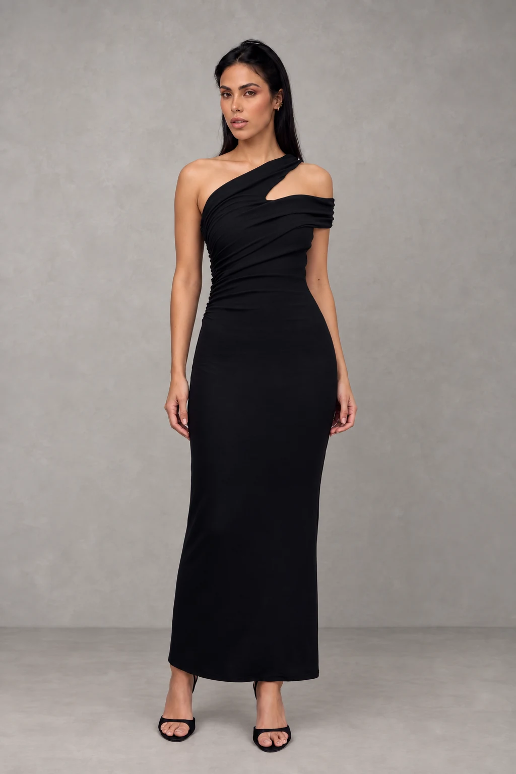 Anastasia One Shoulder Modal Midi Dress · Negro · Vista 2