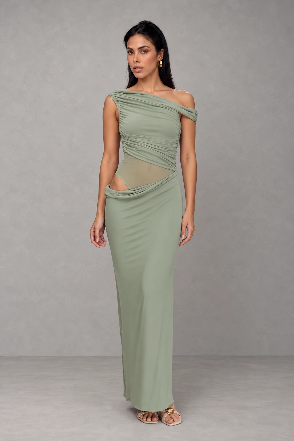 Callen One Shoulder Slinky Maxi Dress · Salvia