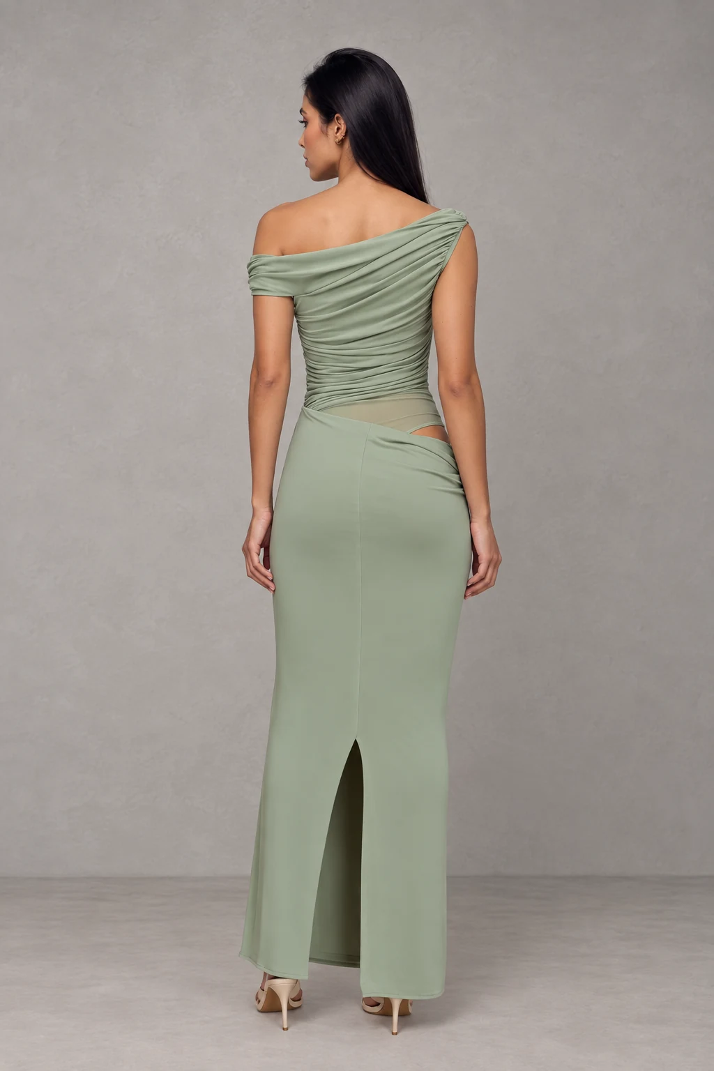 Callen One Shoulder Slinky Maxi Dress · Salvia · Vista 2