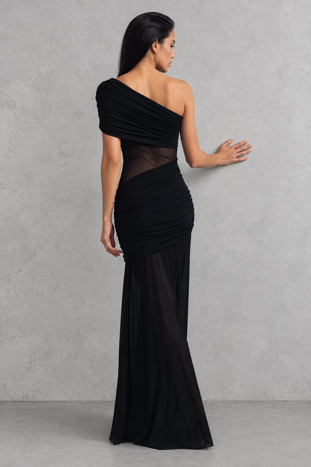 Dallas One Shoulder Mesh Maxi Dress · Negro