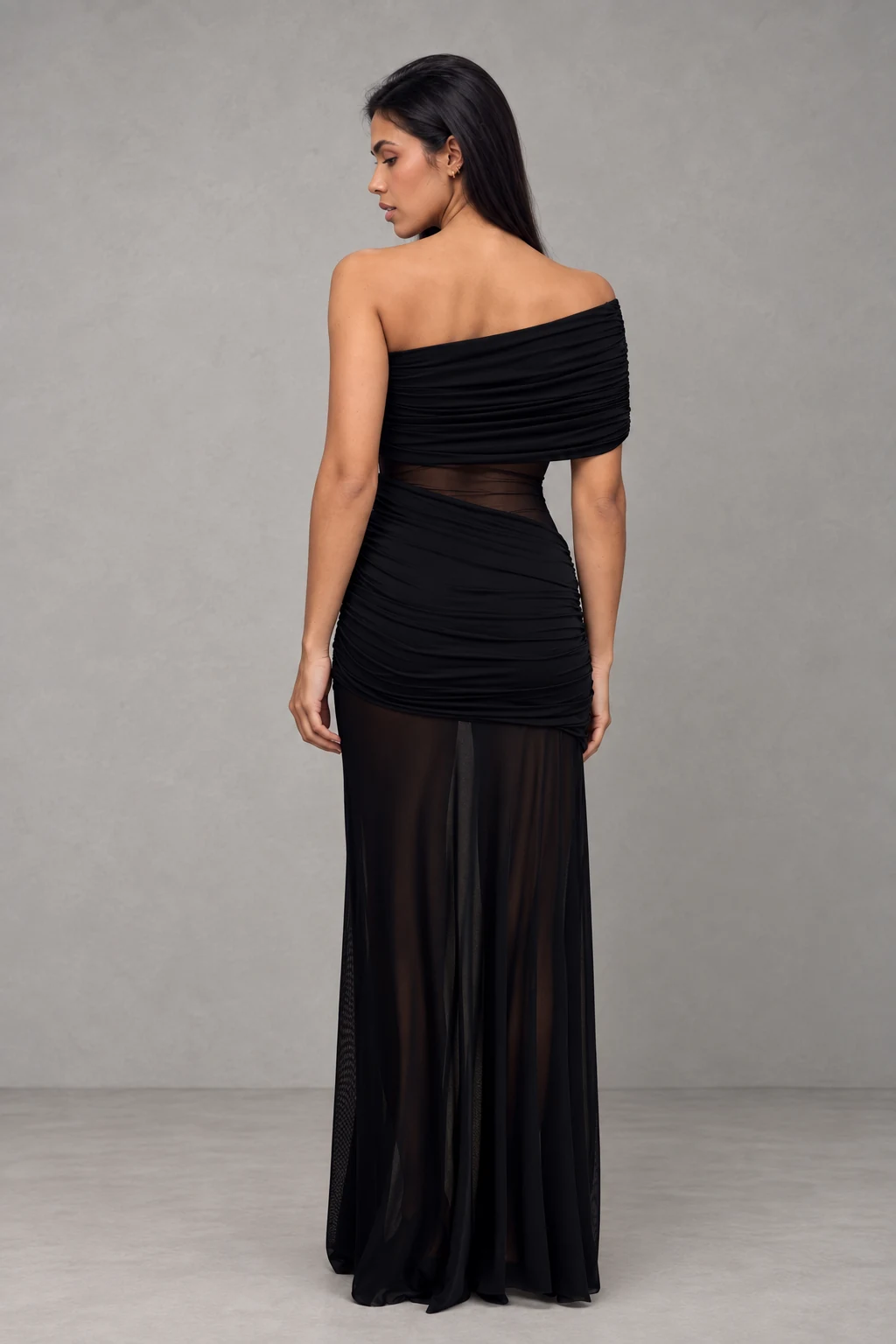 Dallas One Shoulder Mesh Maxi Dress · Negro · Vista 2