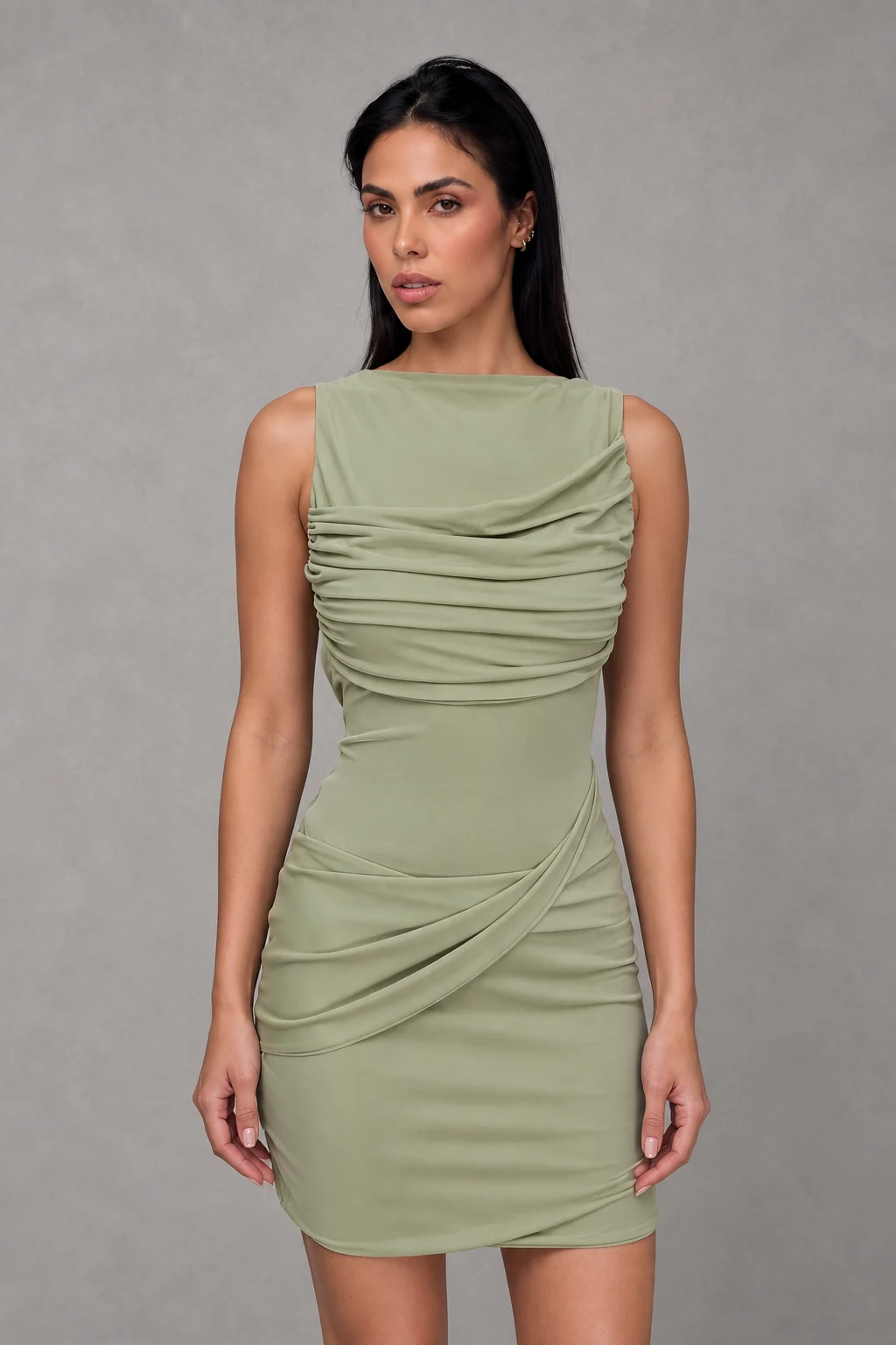 Henley Slinky Drape Mini Dress · Salvia