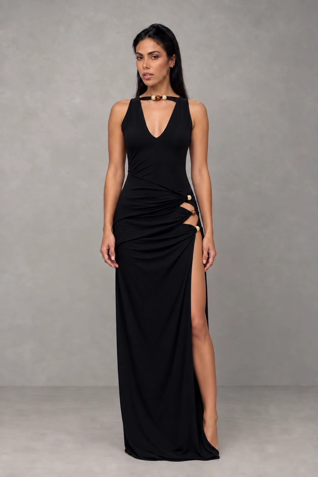 Kaiden Slinky Beaded Maxi Dress · Negro