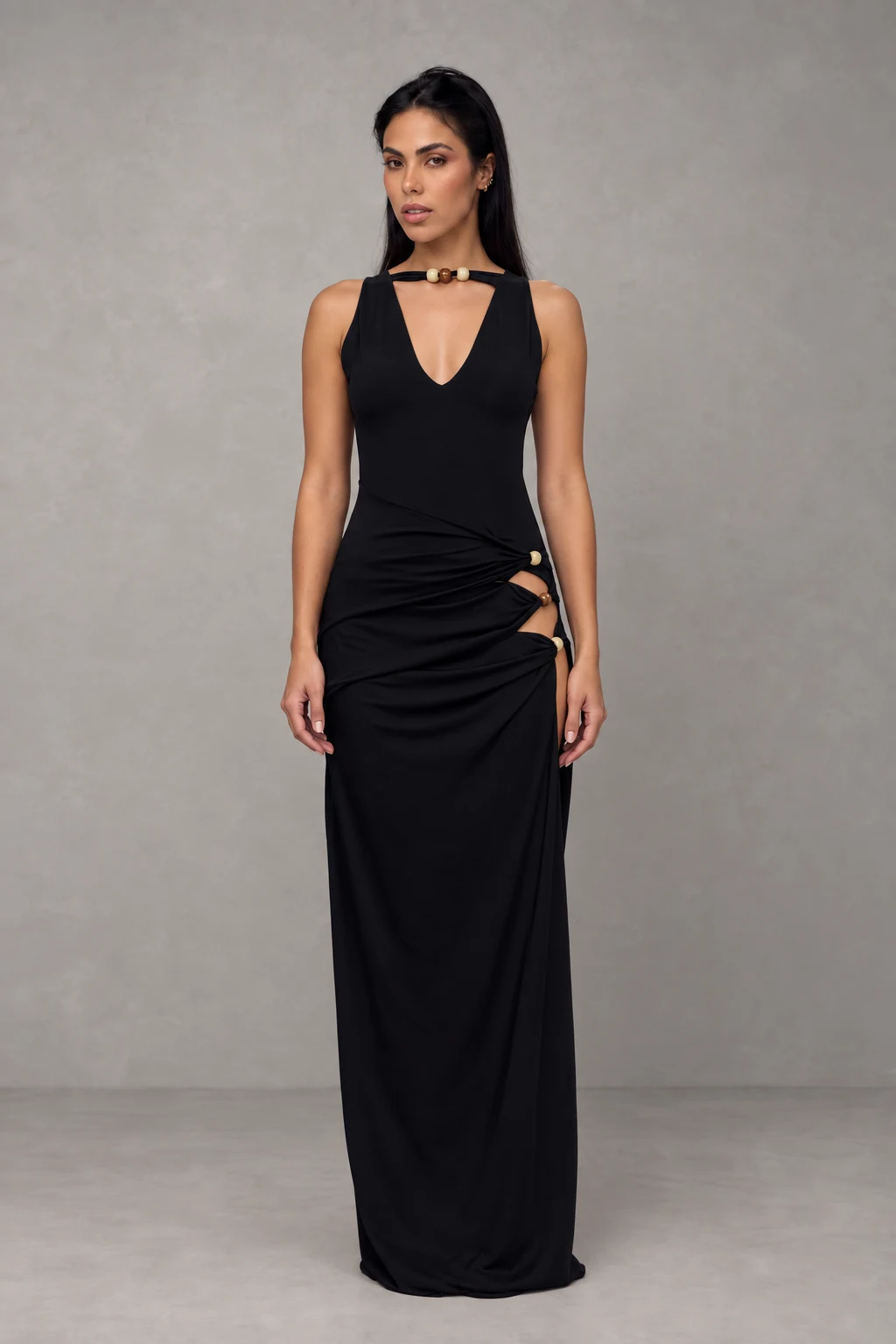 Kaiden Slinky Beaded Maxi Dress · Negro · Vista 3