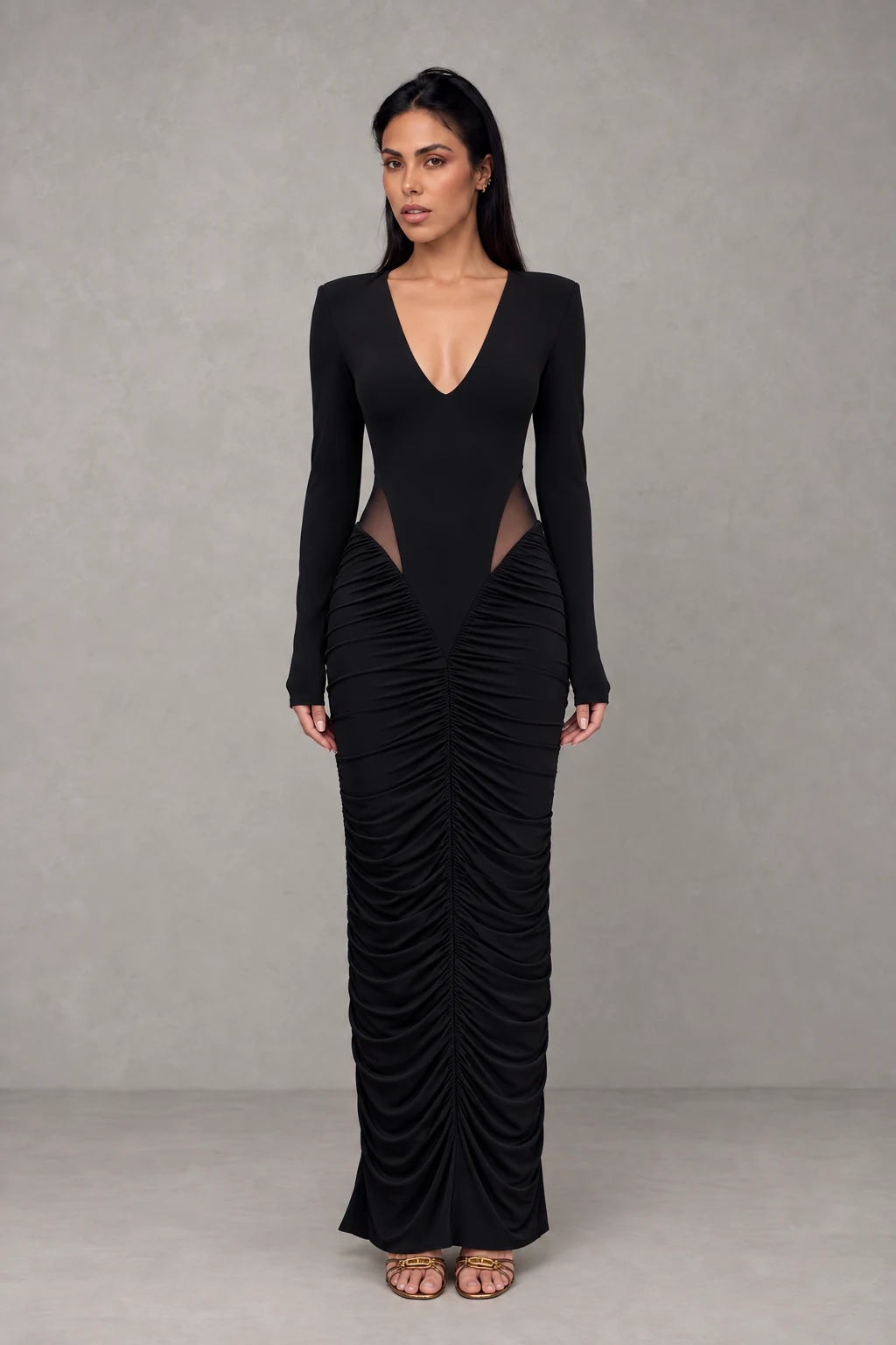 Louanne Slinky Long Sleeve Maxi Dress · Negro