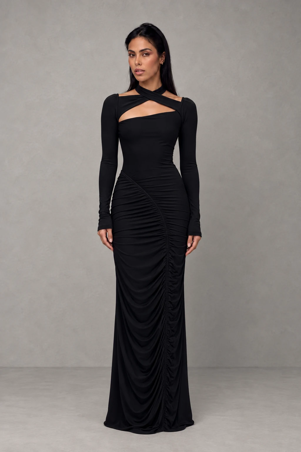Lyndon Long Sleeve Slinky Maxi Dress · Negro