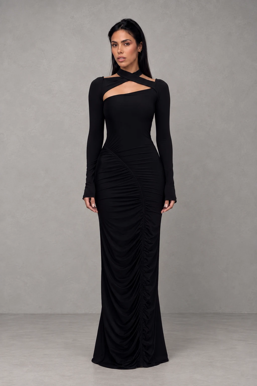 Lyndon Long Sleeve Slinky Maxi Dress · Negro · Vista 2