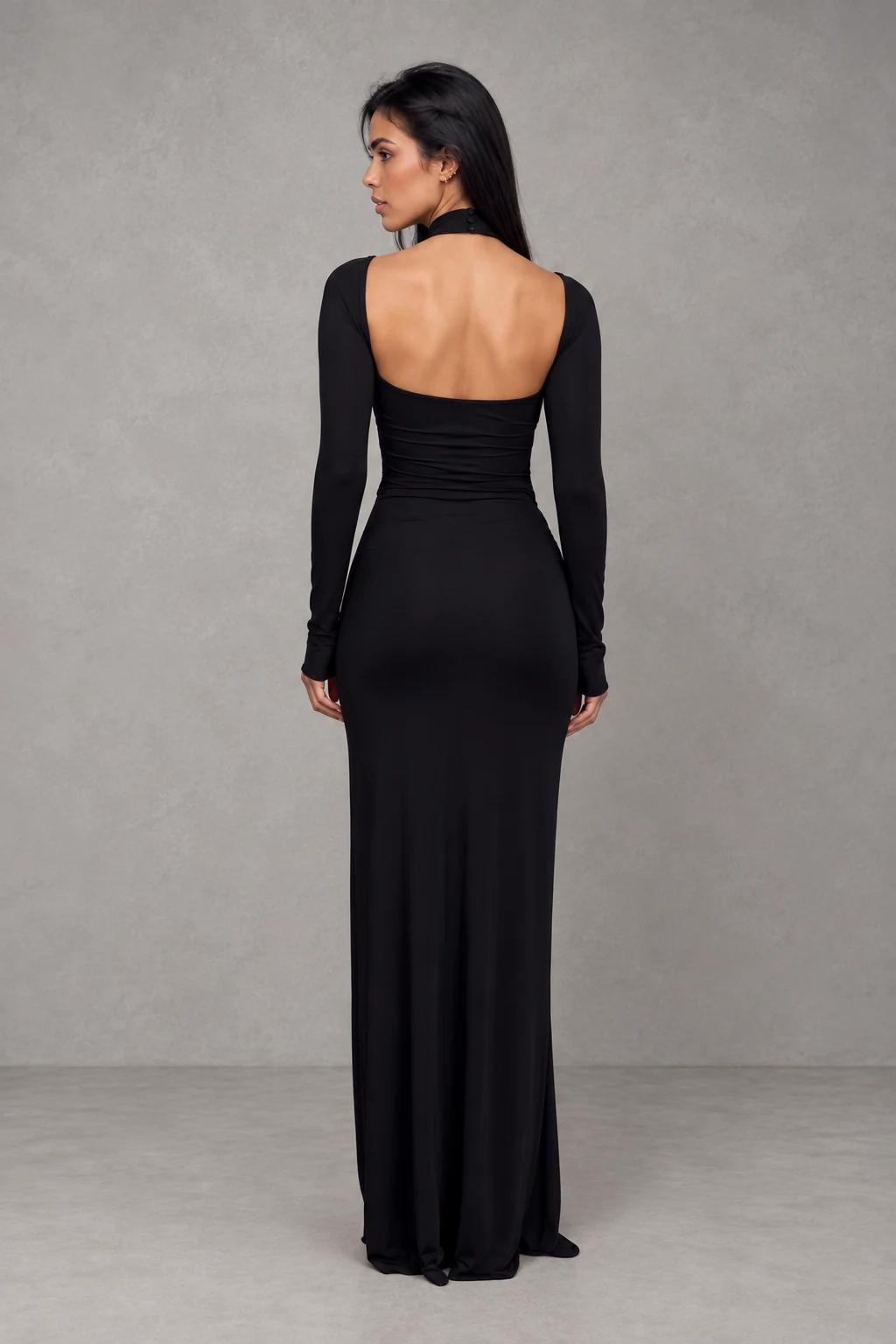 Lyndon Long Sleeve Slinky Maxi Dress · Negro · Vista 3