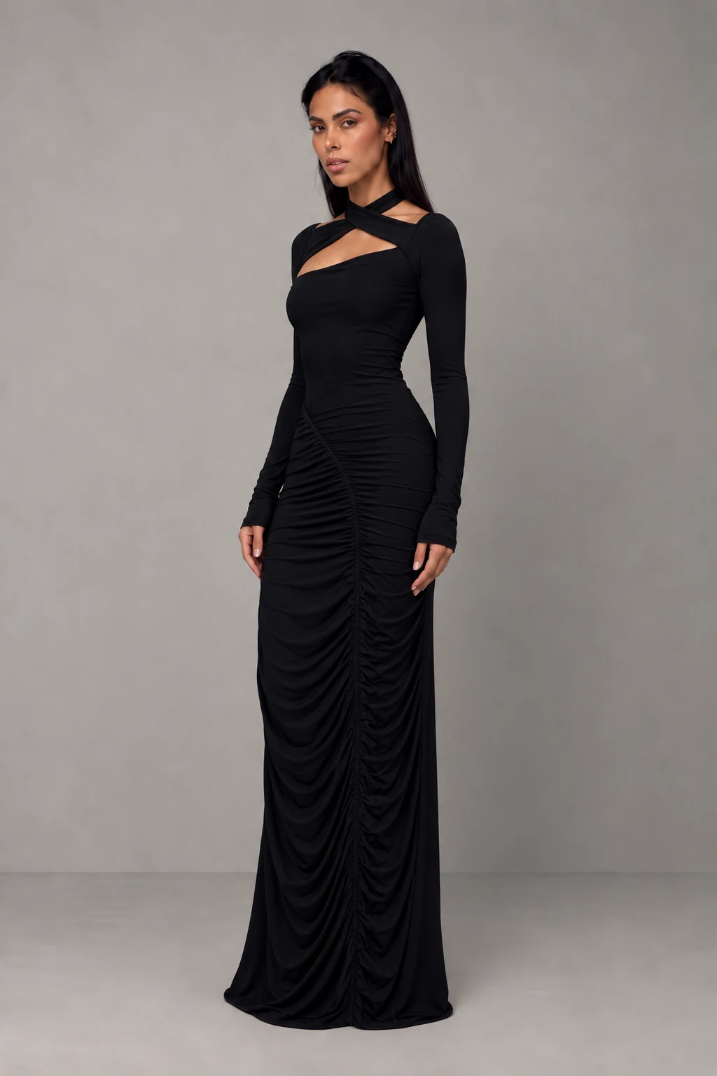 Lyndon Long Sleeve Slinky Maxi Dress · Negro · Vista 4