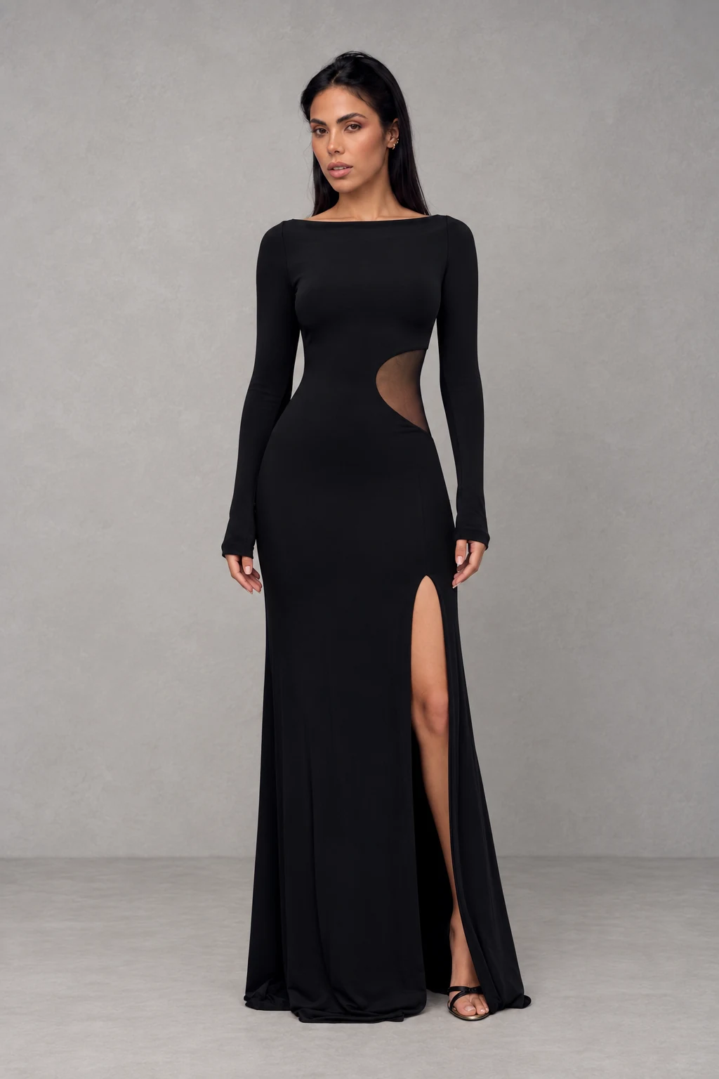 Megan Slinky And Mesh Maxi Dress · Negro