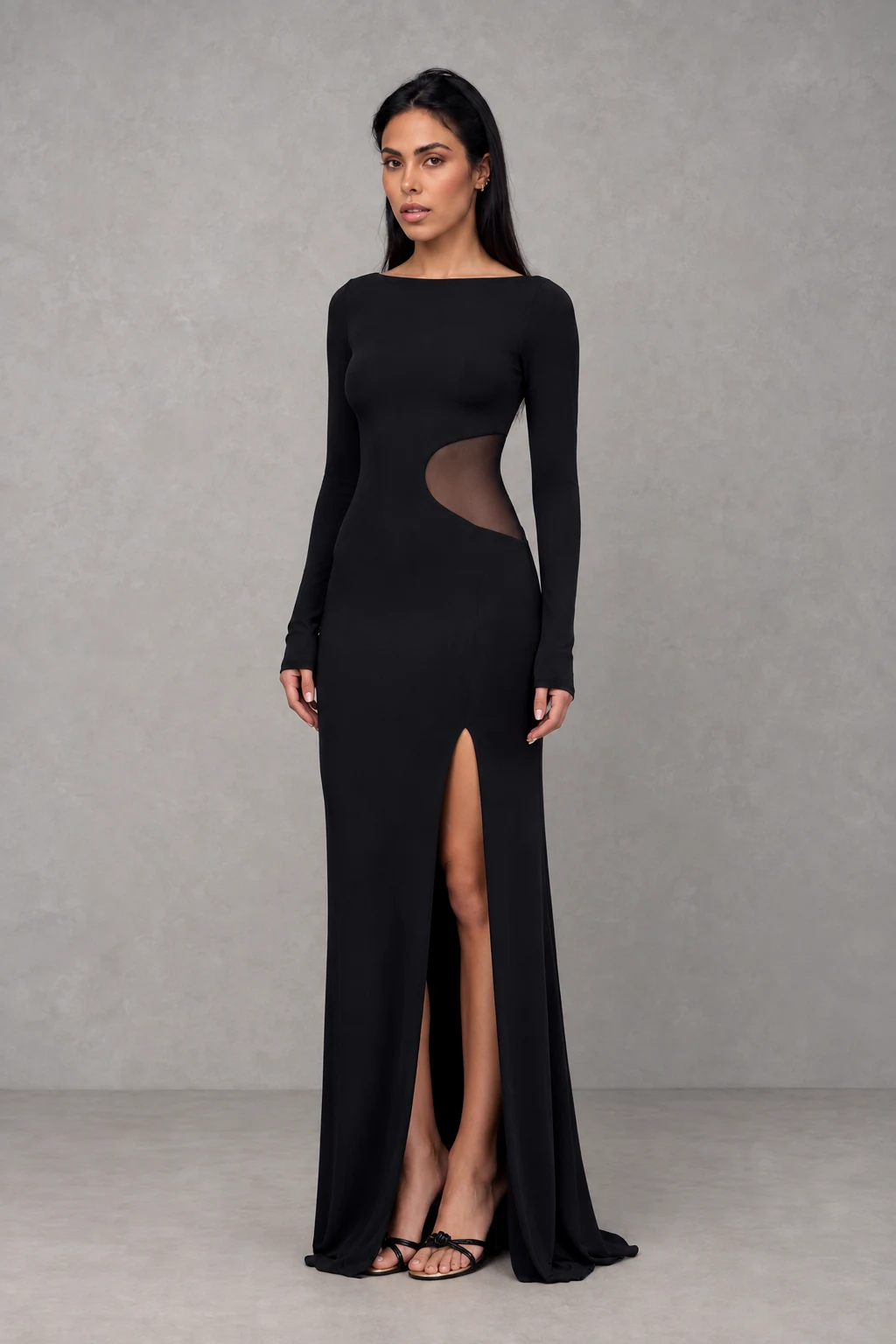 Megan Slinky And Mesh Maxi Dress · Negro · Vista 4