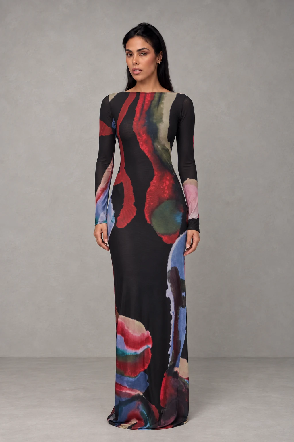 Soraya Long Sleeve Mesh Maxi Dress · Estampado Reverie