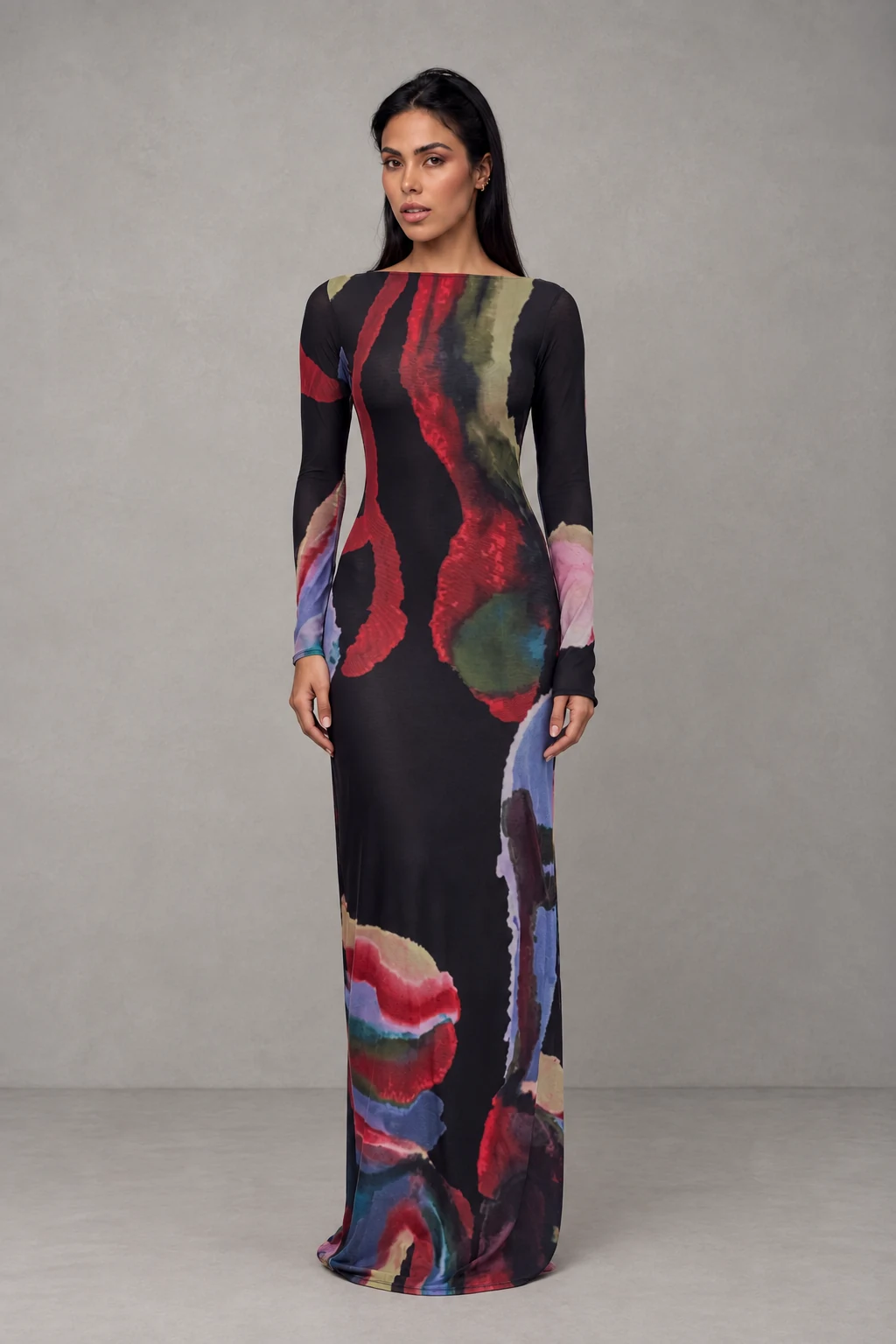 Soraya Long Sleeve Mesh Maxi Dress · Estampado Reverie · Vista 3