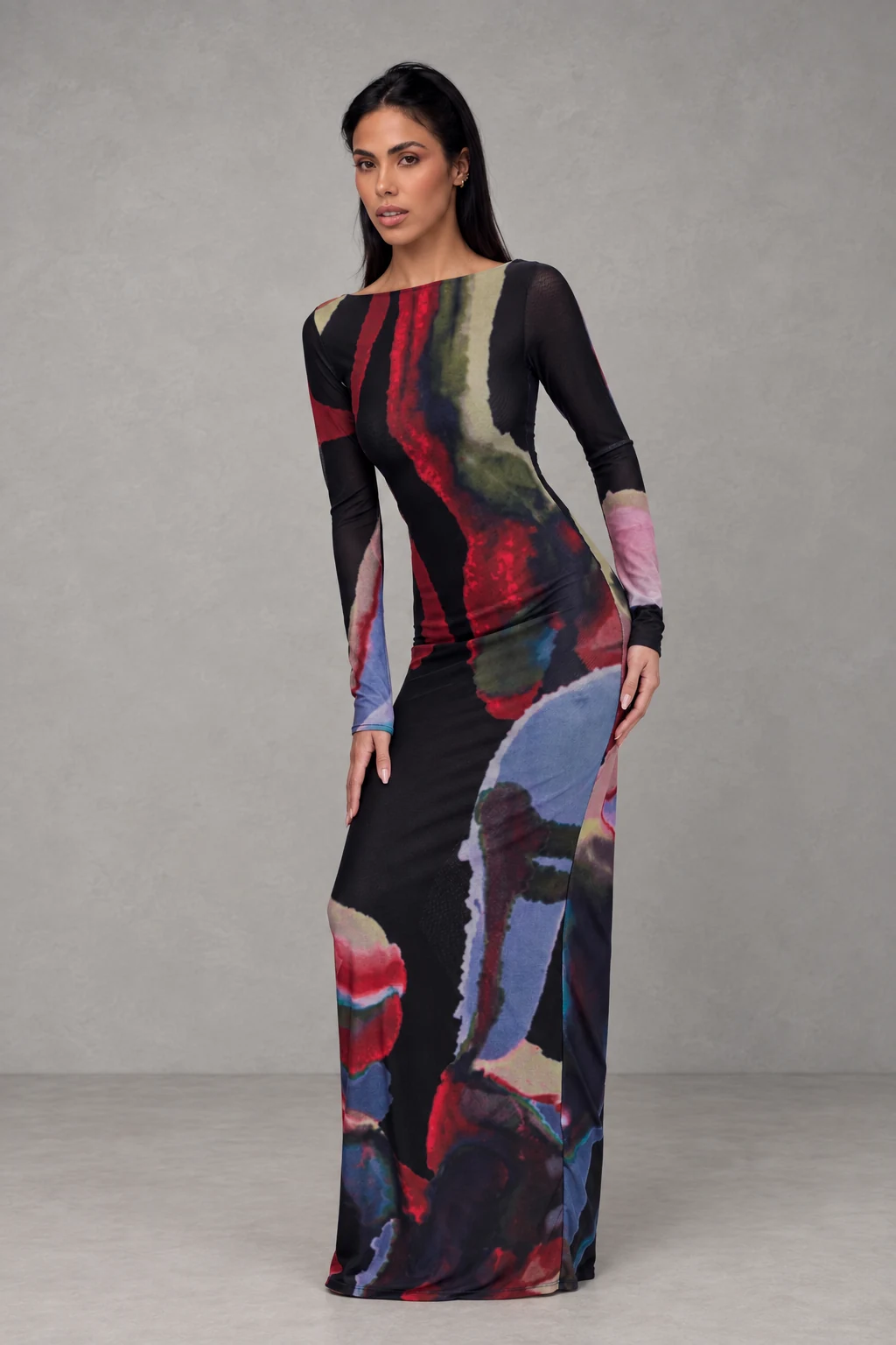 Soraya Long Sleeve Mesh Maxi Dress · Estampado Reverie · Vista 4